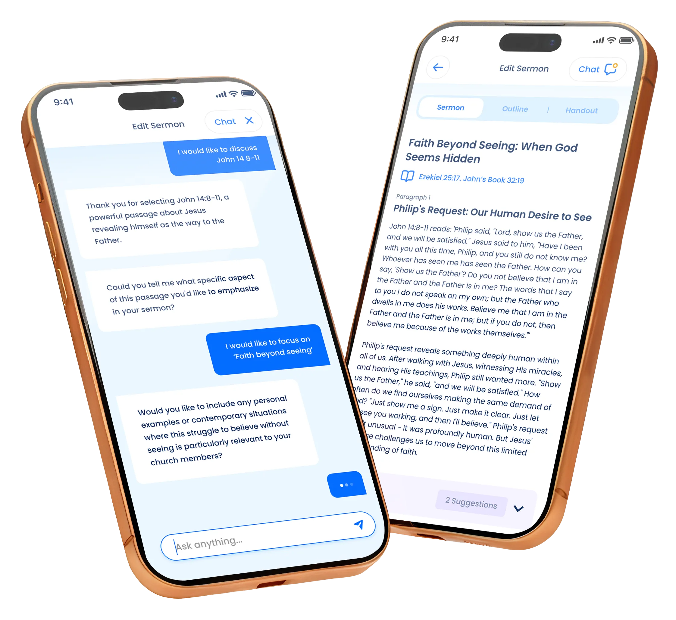 The Verble Sermon AI app shown on two phones
