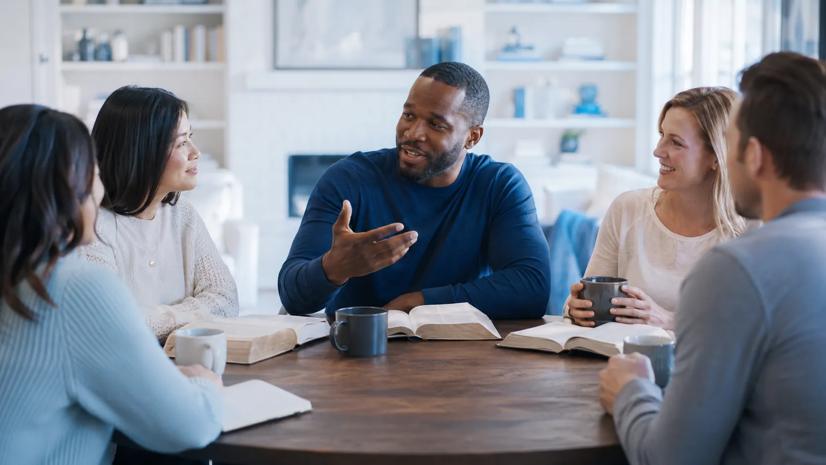 A small group studying the Bible together